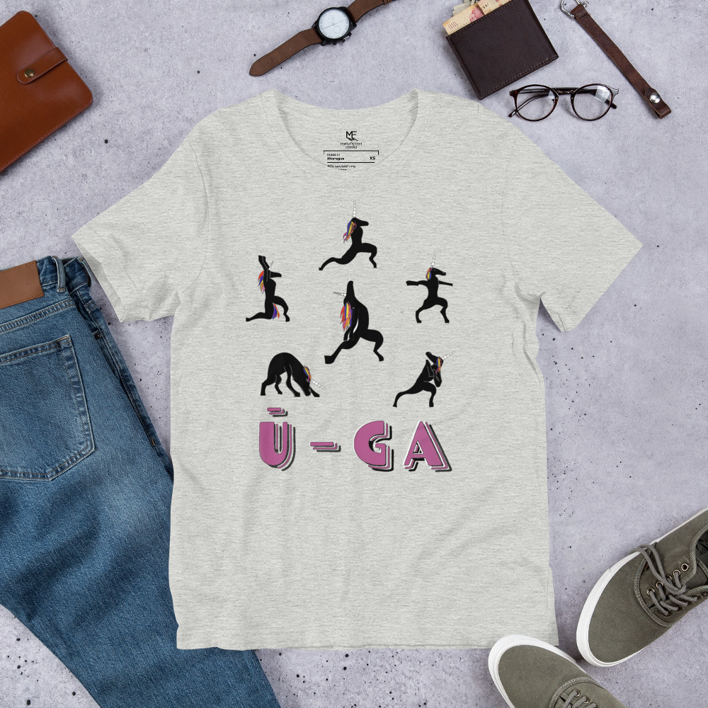 The U-GA Unicorn Shadow Pose T-Shirt mockup.